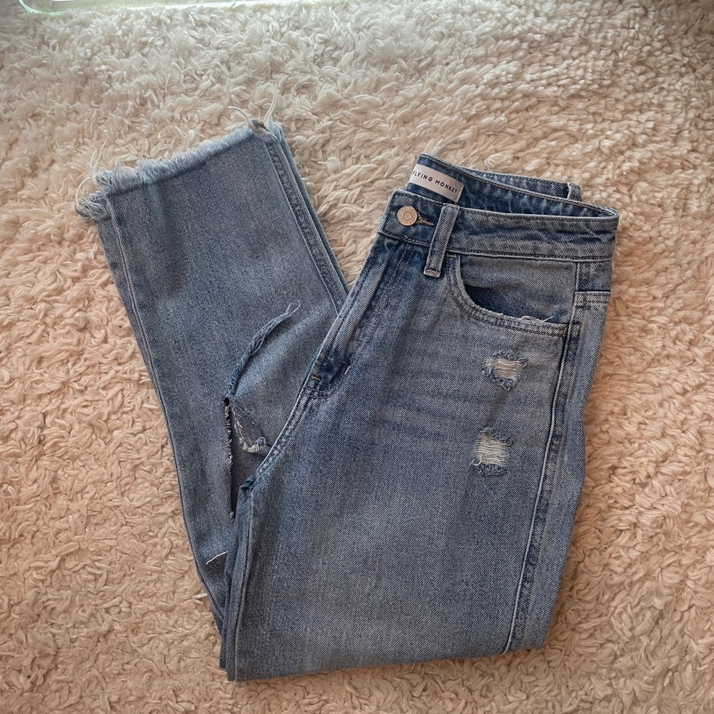 Flying Monkey Light Blue Distressed Ankle Jeans